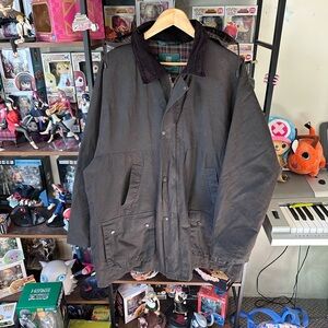 Oxford Blue Waxed Jacket Hooded Plaid Lined Men’s 2XL Made In Britain